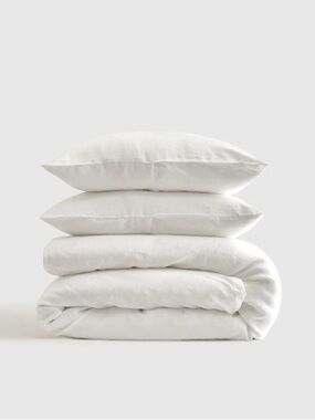 QUINCE European Linen Duvet Cover Set Full/Queen White 7165